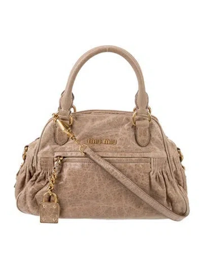 Pre-owned Miu Miu Calfskin Top Handle Bag In Neutral