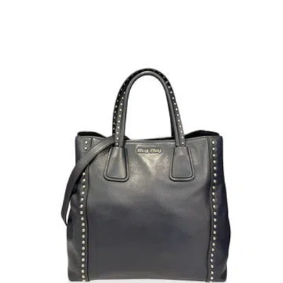 Pre-owned Miu Miu Calfskin Tote Bag In Blue