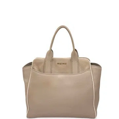 Pre-owned Miu Miu Calfskin Tote Bag In Grey