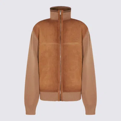 Miu Miu Camel Cashmere Casual Jacket In Brown