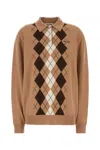 Miu Miu Argyle Pattern Cashmere Polo Pullover In Brown