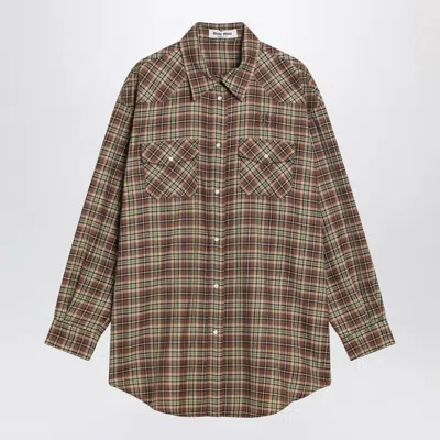 Miu Miu Camel Check Wool Shirt Women In Brown