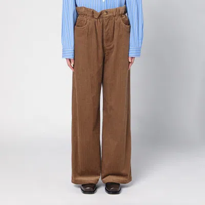 Miu Miu Camel-coloured Ribbed Trousers In Brown