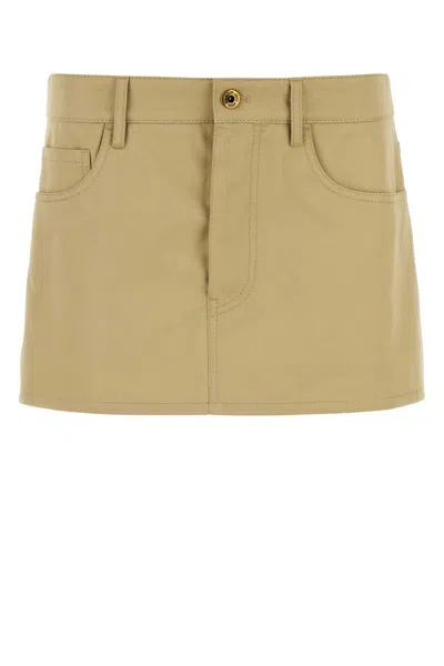 Miu Miu Camel Cotton Mini Skirt In Beige