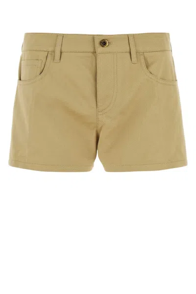 Miu Miu Camel Cotton Shorts In Brown