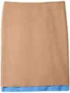 Miu Miu Camel Skirt With Back Slit And Contrasting Hem In Brown
