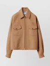 Miu Miu Camel Jacket With Pointed Collar And Pockets In Brown