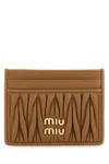 Miu Miu Camel Leather Card Holder In Brown