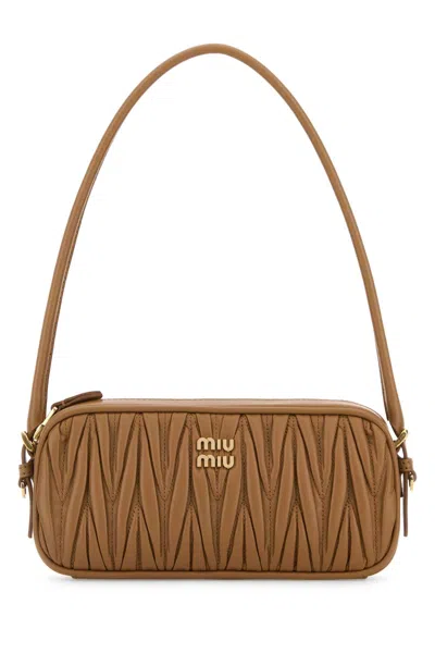 Miu Miu Camel Leather Shoulder Bag In Brown