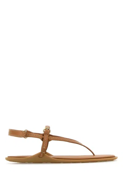 Miu Miu Camel Leather Thong Sandals