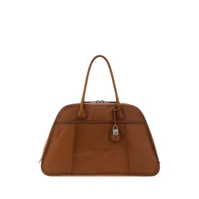 Miu Miu Camel Leather Vivant Shopping Bag Cognac Borse A Mano In Brown