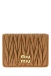 Miu Miu Camel Nappa Leather Card Holder In Neutral