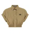 Miu Miu Camel Poplin Shirt In Brown