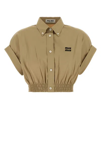 Miu Miu Camel Poplin Shirt In Brown