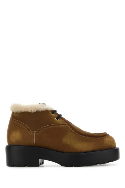 Miu Miu Camel Suede Lace-up Shoes In Brown