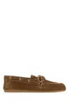 Miu Miu Camel Suede Loafers In Multi