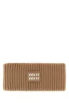 Miu Miu Ribbed Texture Wool Blend Hairband In Brown