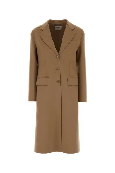 Miu Miu Camel Wool-blend Jacket For Women In Brown