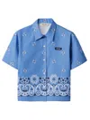 Miu Miu Womens Pervinca Boxy-fit Graphic-pattern Cotton-and-linen Shirt