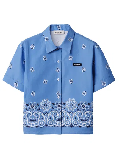 MIU MIU PRINTED SLUBBED POPLIN SHIRT