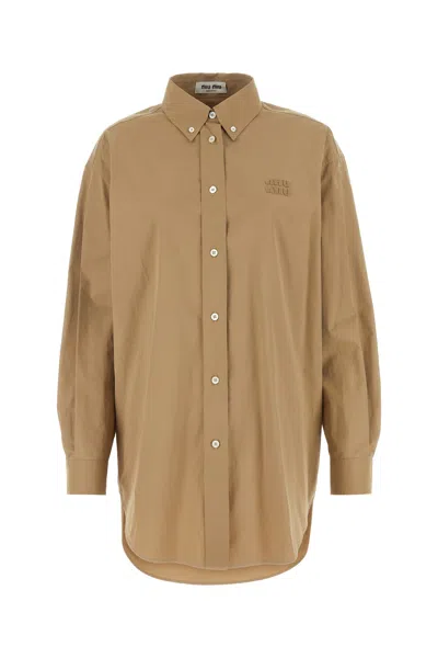 Miu Miu Biscuit Poplin Oversize Shirt In Brown