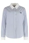 Miu Miu Striped Logo-embroidered Shirt In Blue