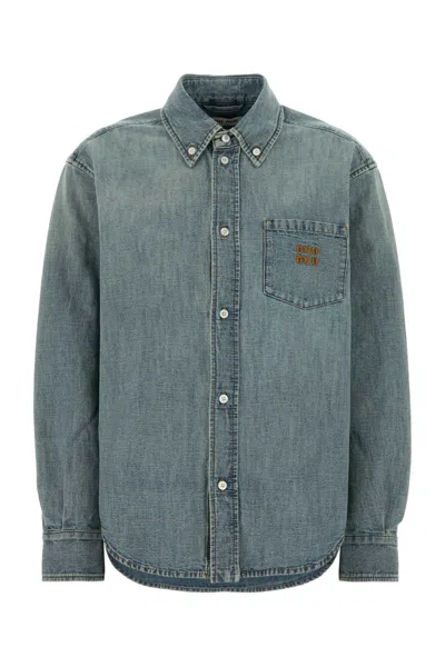 Miu Miu Denim Shirt With Long Sleeves In Blue