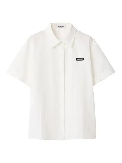 Miu Miu Cotton-linen Slubbed Logo Shirt In White