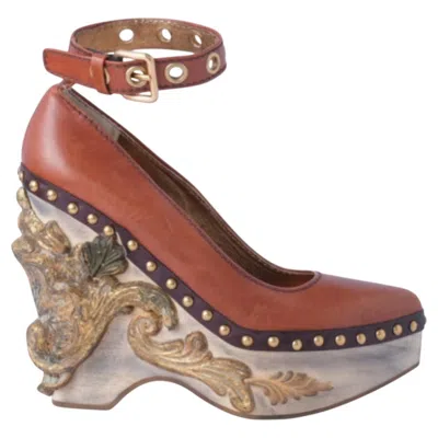 Pre-owned Miu Miu , Cammeo Baroque, Leather Wedge - '00s In Brown