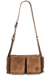 Miu Miu Suede Utilitaire Crossbody Bag Adjustable Strap In Brown
