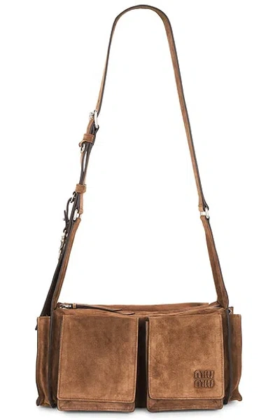 Miu Miu Suede Utilitaire Crossbody Bag Adjustable Strap In Brown
