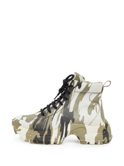Pre-owned Miu Miu Camouflage-print Combat Boots In White