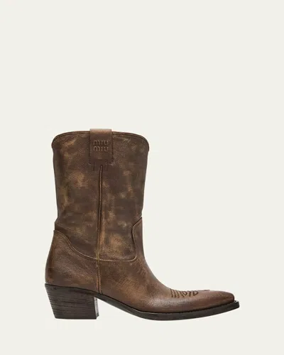 Miu Miu Campero Leather Cowboy Boots In Cacao