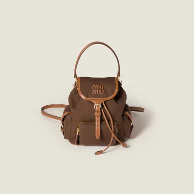 Miu Miu Canvas And Leather Backpack In Brown