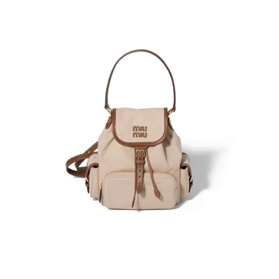Miu Miu Canvas And Leather Backpack In Cord/oak