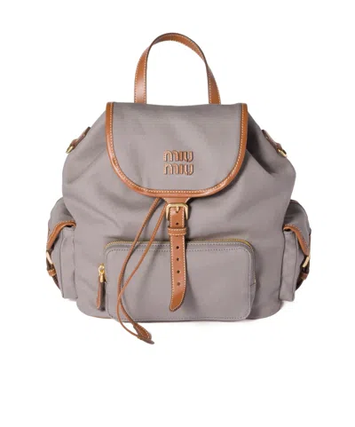 Miu Miu Canvas And Leather Backpack In Gray