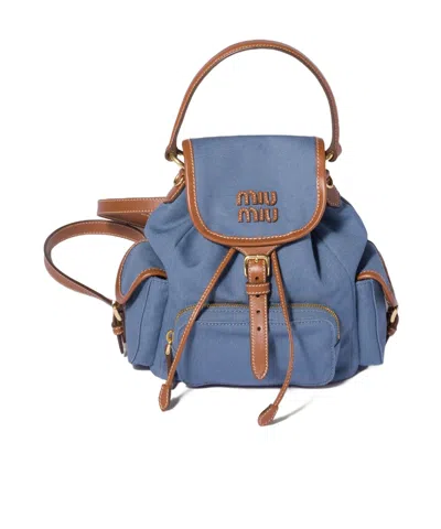 Miu Miu Canvas And Leather Backpack In Blue