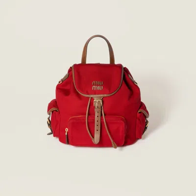 Miu Miu Canvas And Leather Backpack In Red/brandy