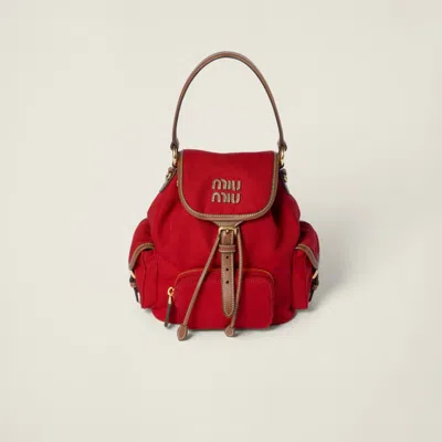 Miu Miu Canvas And Leather Backpack In Red/brandy