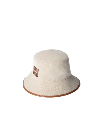 Miu Miu Canvas And Leather Bucket Hat In Neutral