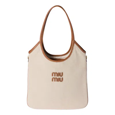 Miu Miu Canvas And Leather Ivy Bag 'beige Brandy' In Red