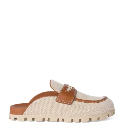 Miu Miu Canvas And Leather Mules In Brown