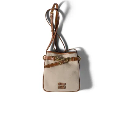Miu Miu Canvas And Leather Pouch In Brown