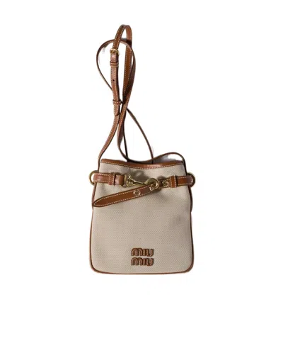 Miu Miu Canvas And Leather Pouch In Brown