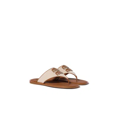 Miu Miu Canvas And Leather Thong Sandals In Multi