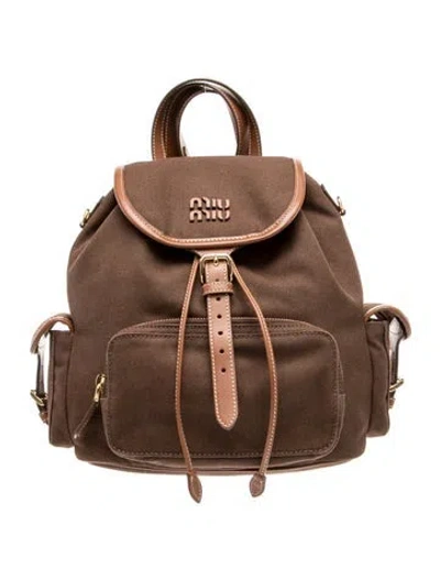Pre-owned Miu Miu Canvas Backpack In Brown