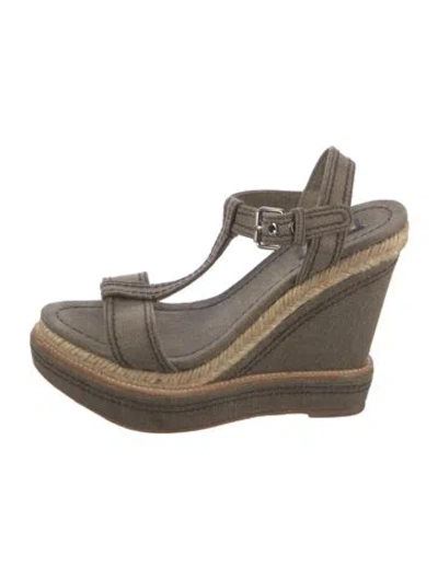 Pre-owned Miu Miu Canvas Braided Accents Espadrilles In Green