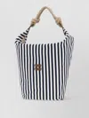 Miu Miu Canvas Bucket Bag Striped Pattern Rope Handle In Black