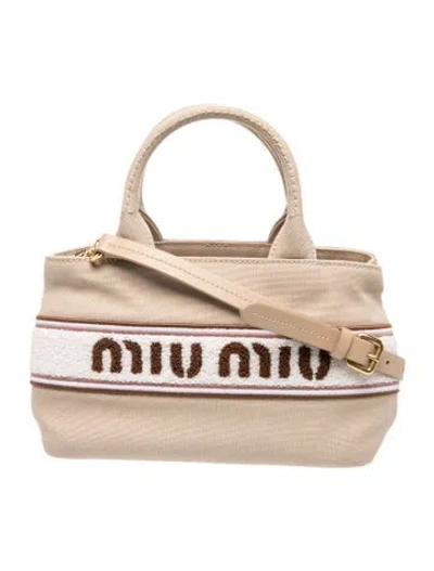 Pre-owned Miu Miu Canvas Canvas Tote Bag In Neutral