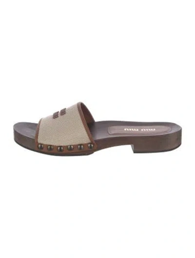 Pre-owned Miu Miu Canvas Colorblock Pattern Slides In Brown